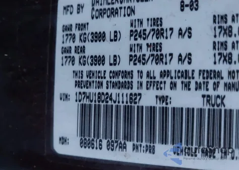 2004 Dodge Ram 1500 Slt/Laramie from USA, damaged, VIN 1D7HU18D24J111627